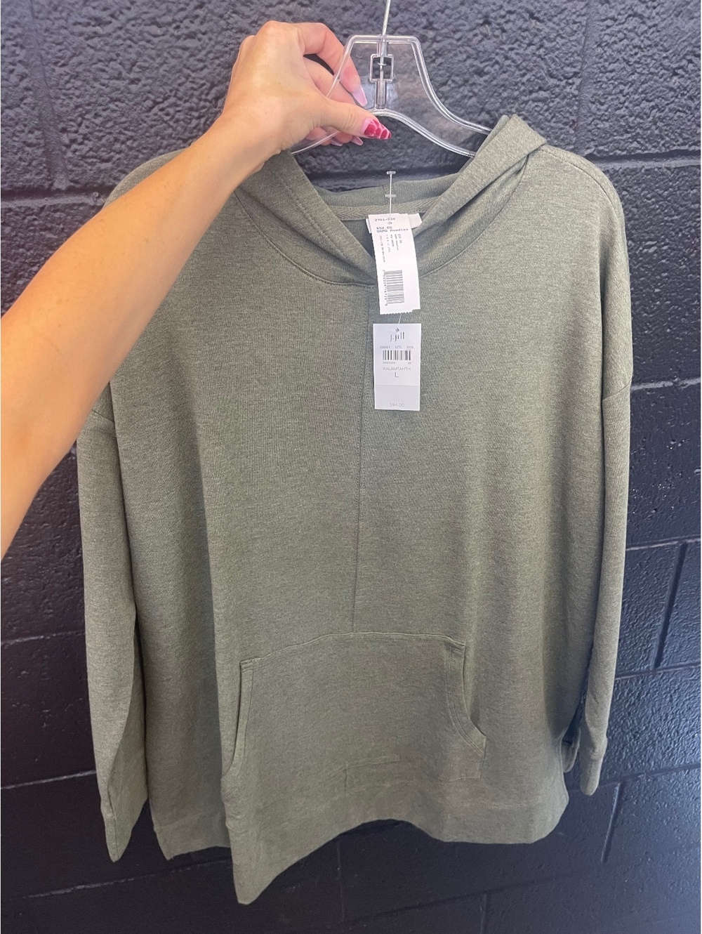 J. Jill Women's Olive Green Hoodie Sweatshirt with Kangaroo Pocket - New with Tа